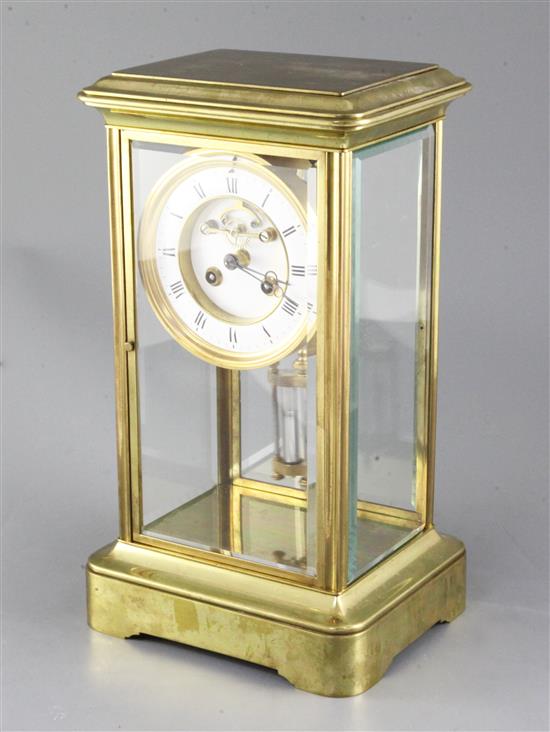An early 20th century French four glass mantel clock, height 13.5in.